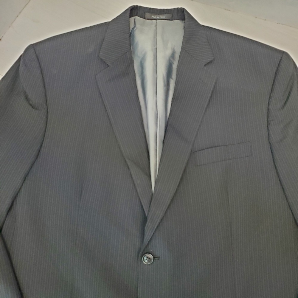 Calvin Klein Men 46R Wool Blazer Charcoal Grey Blue Pinstripe Dark Academia Goth